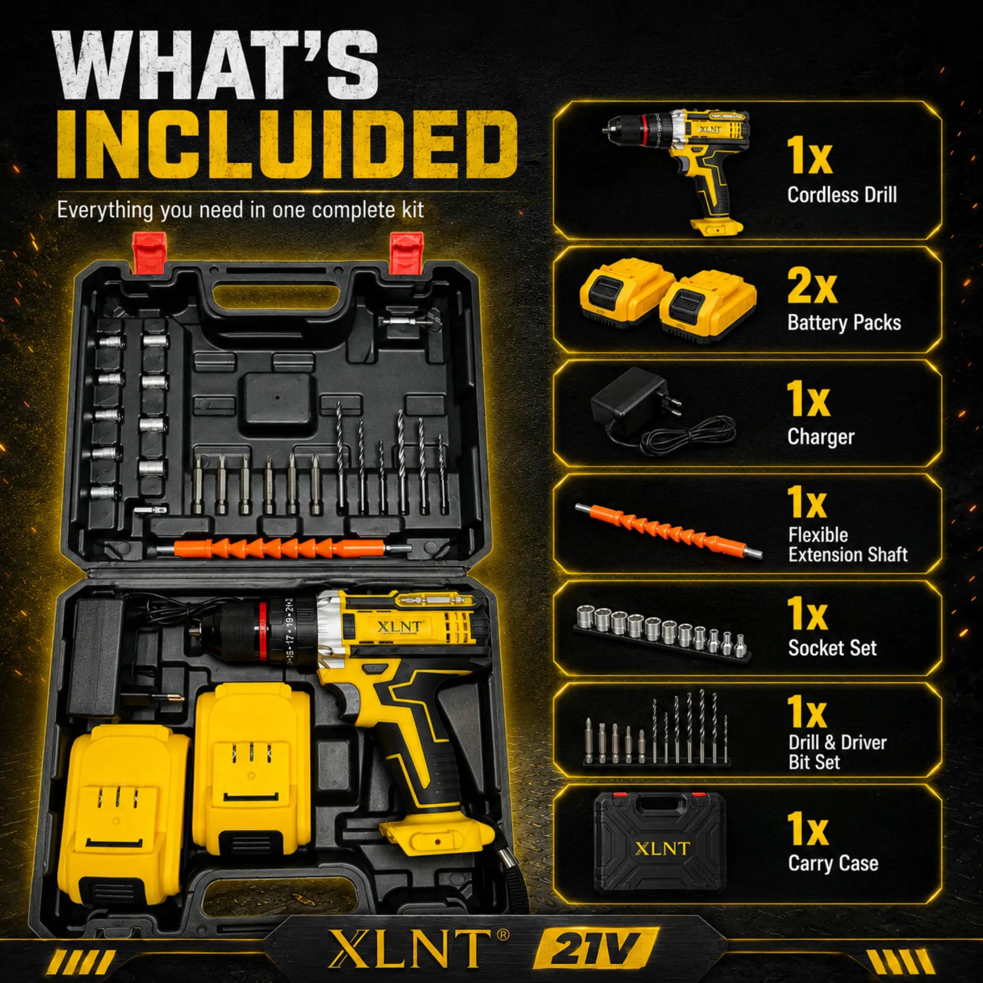 Cordless drill kit for screw driving and maintenance work
