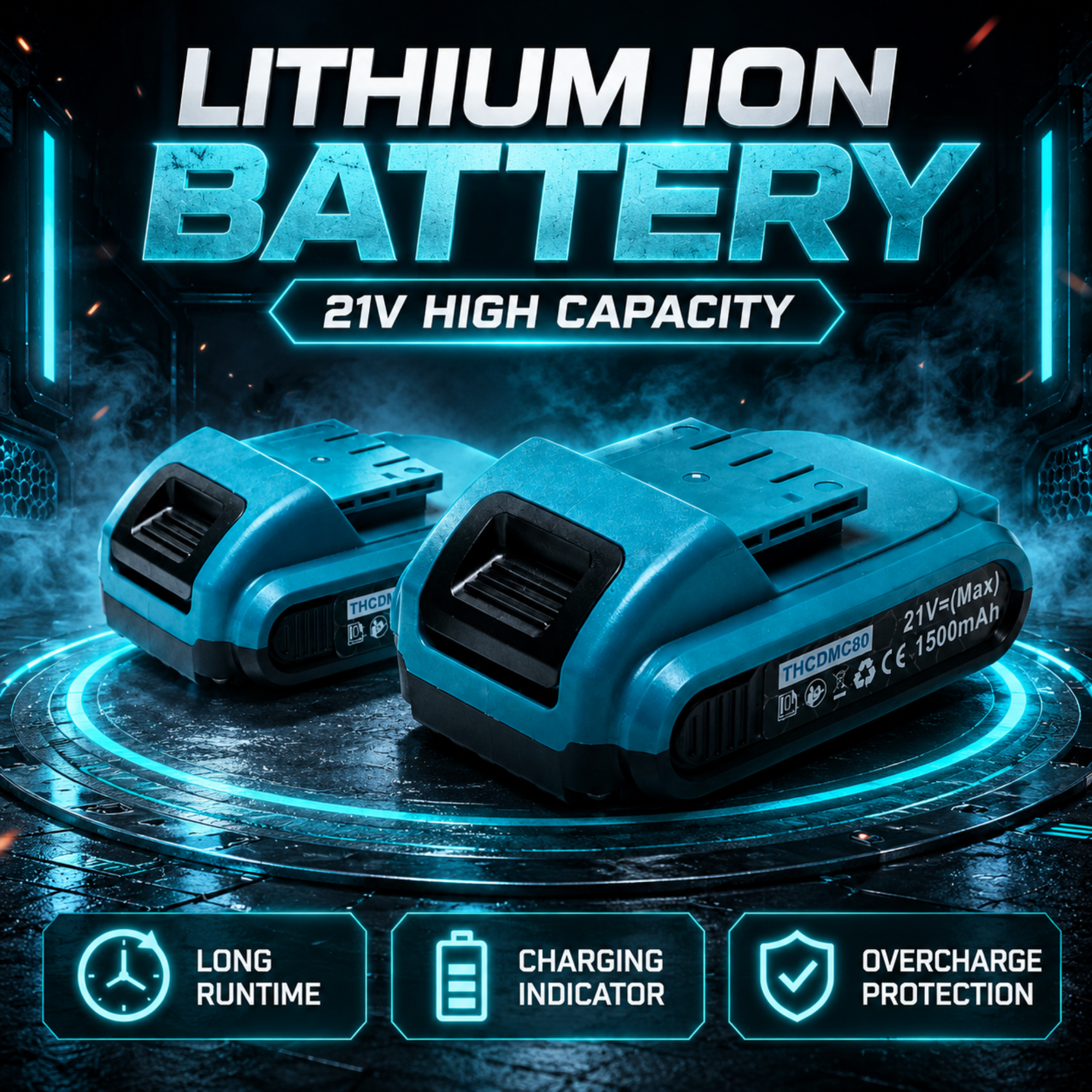 THOR 21V Cordless Drill Driver, 10mm Metal Chuck, 350-1350 RPM, 2x1500mAh Li-Ion Batteries and Fast Charger- THCDMC80