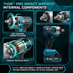 THOR 21V Brushless Cordless Impact Wrench THCIWK52 | 450Nm Torque, 4-in-1, 1/2" Drive, Dual 2Ah Battery, Socket Set, Drill Bits & BMC Case