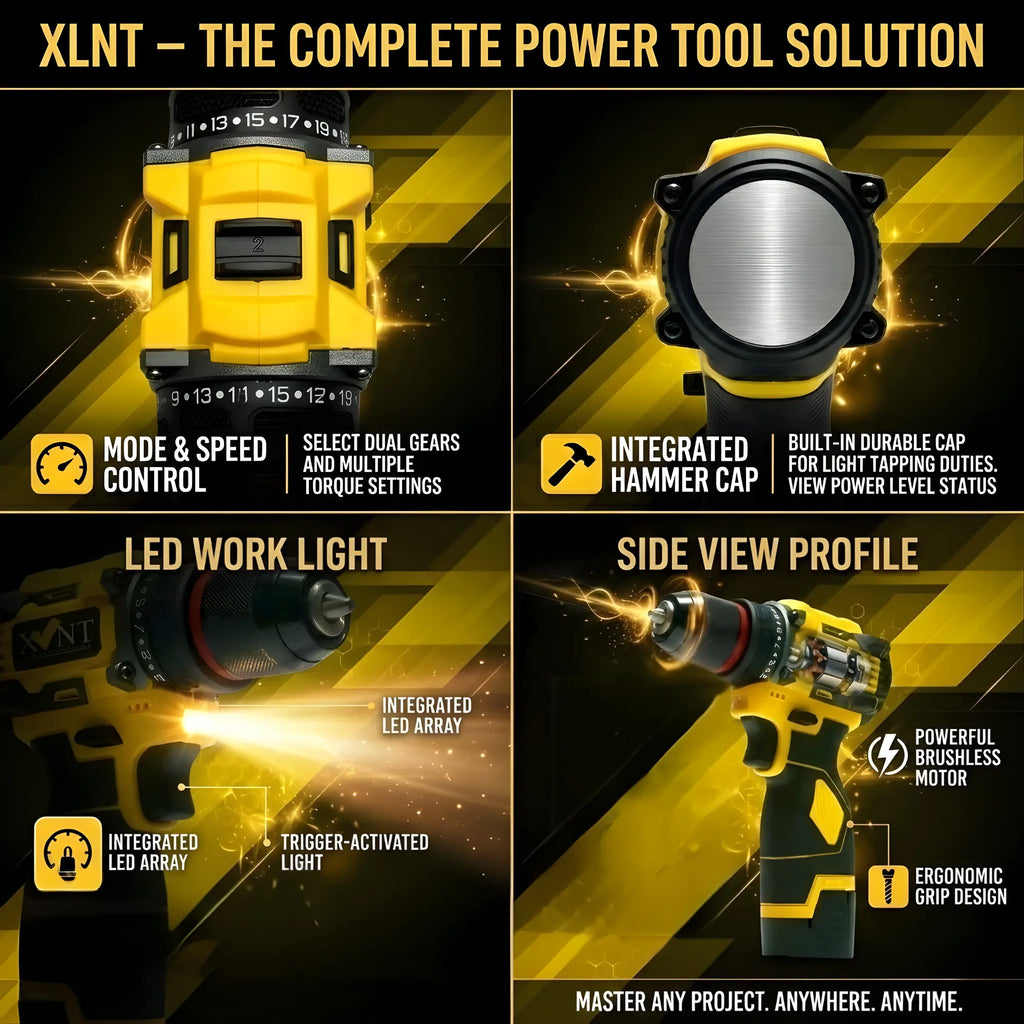XLNT 18V Brushless Cordless Drill Machine XTCDK7518 – High Torque Lithium-Ion Power Drill Driver Kit for Wood, Metal & Masonry XLNT