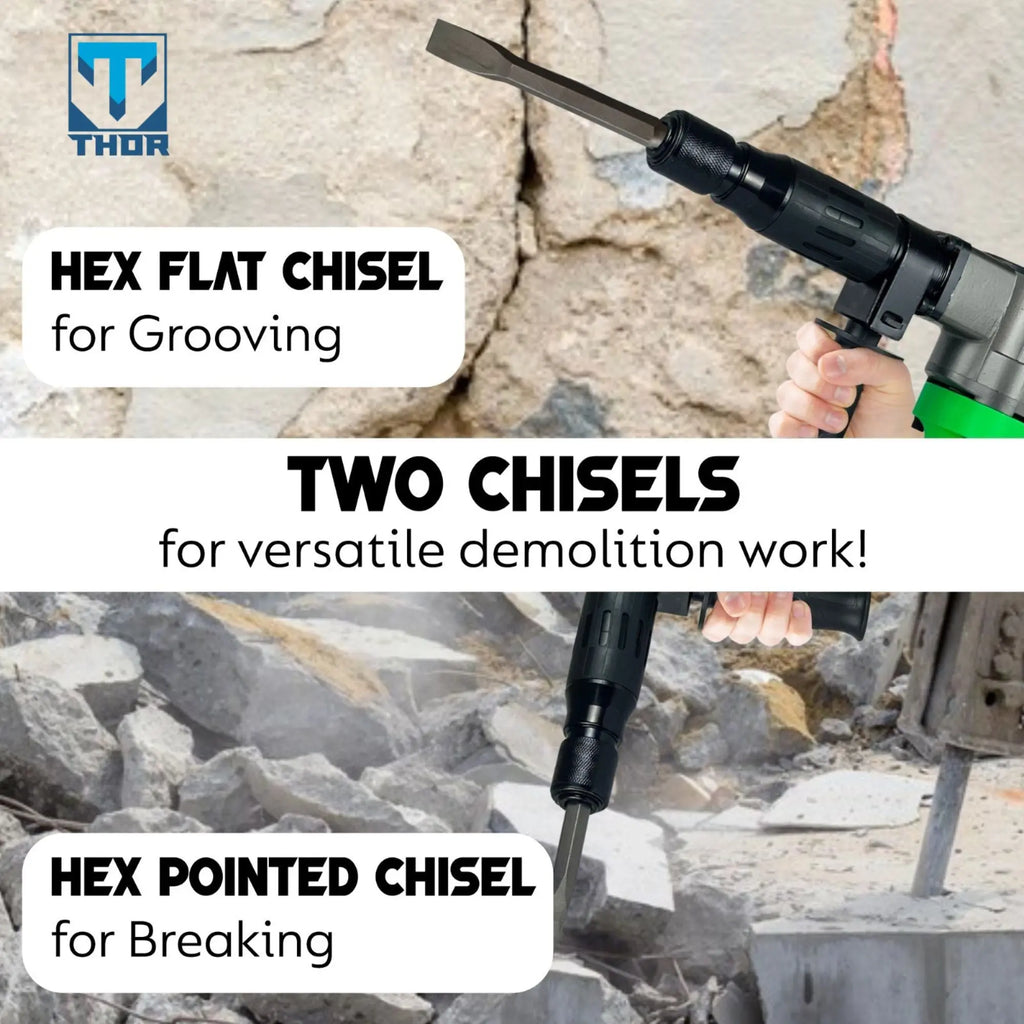 THOR 5KG Demolition Hammer THDH37 - 2000W Electric Breaker for Concrete Breaking & Demolition THOR