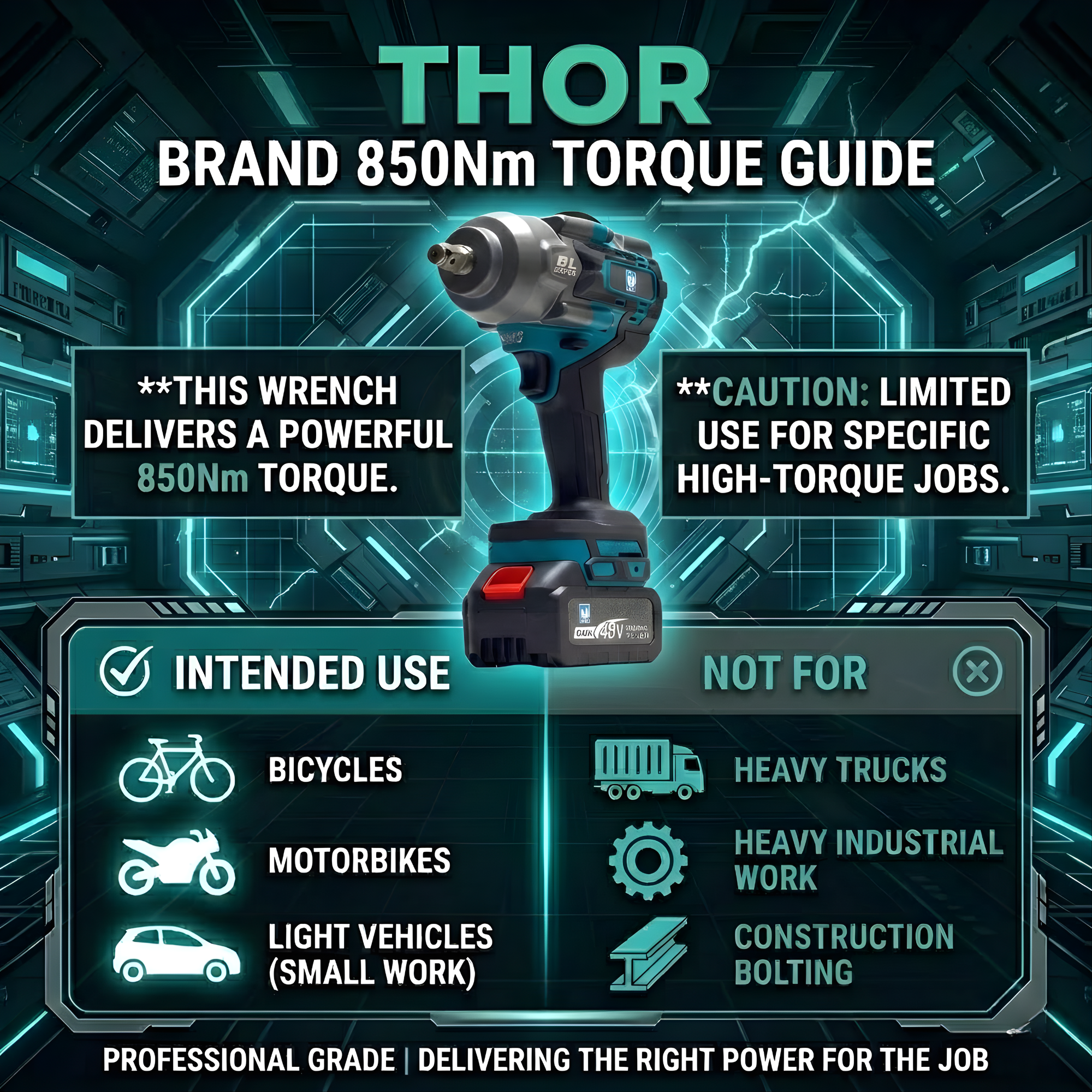 THOR 48V Brushless Cordless Impact Wrench THCIW54 | 850Nm Torque, 1/2" Drive, Dual 4Ah Battery, Socket Set & BMC Case