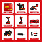XLNT Cordless Drill Combo Kit 4-Tool Set | 13mm Drill, Angle Grinder, Impact Wrench, Rotary Hammer  XT4COM138 XLNT