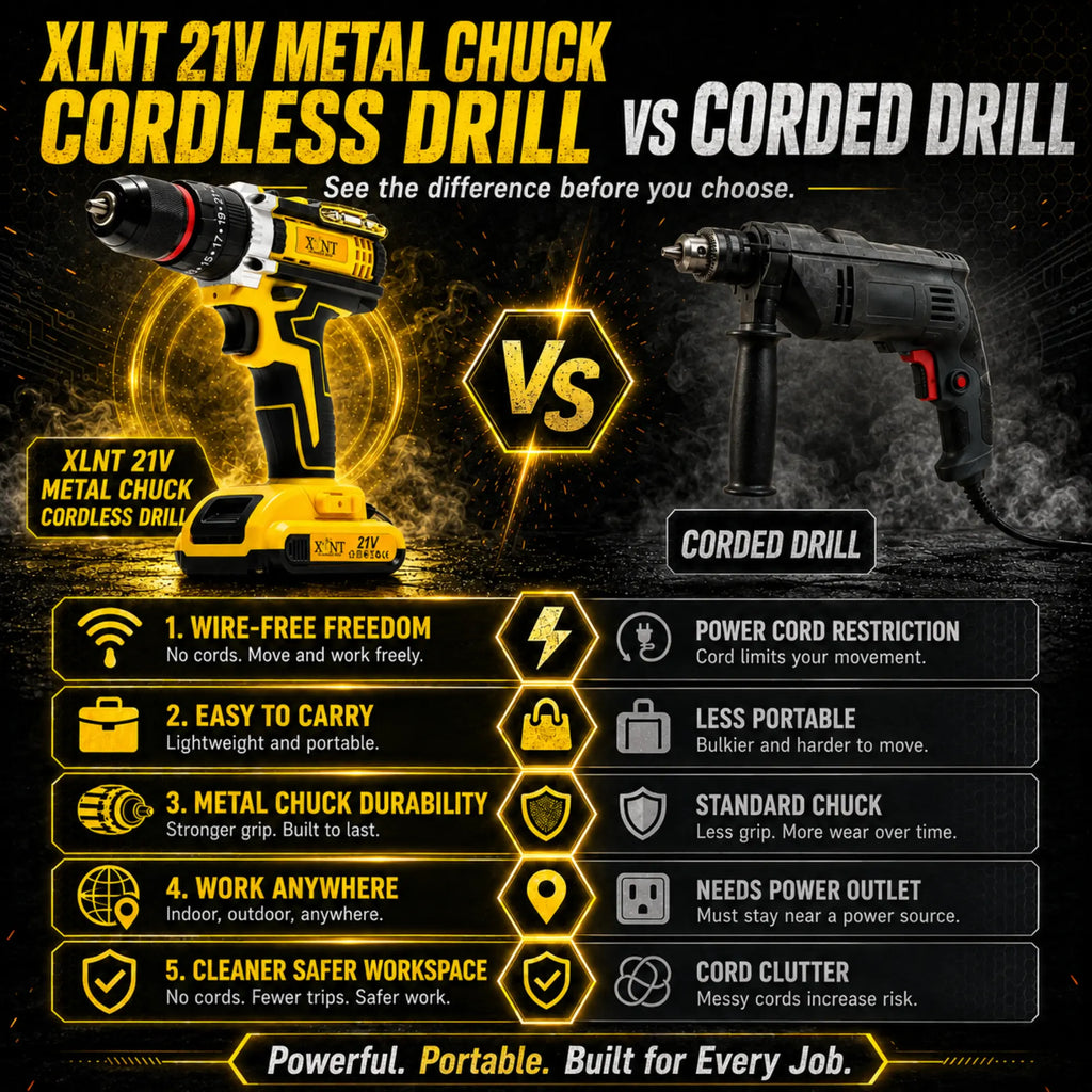 XLNT cordless drill with torque adjustment control
