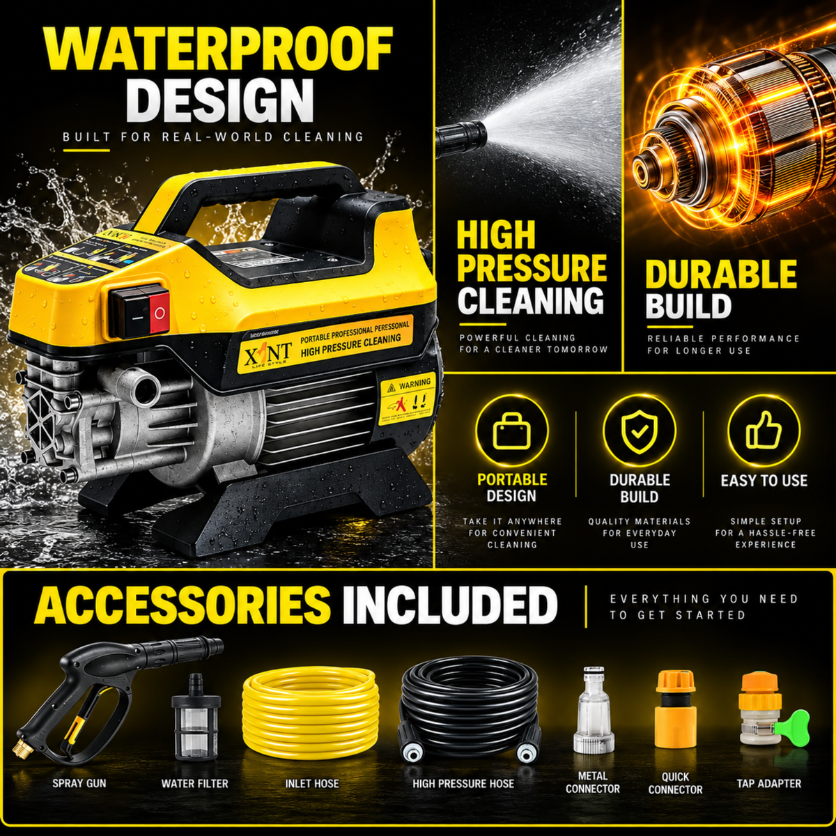 XLNT 280 Bar 2800W High Pressure Car Washer XTHPW19K2