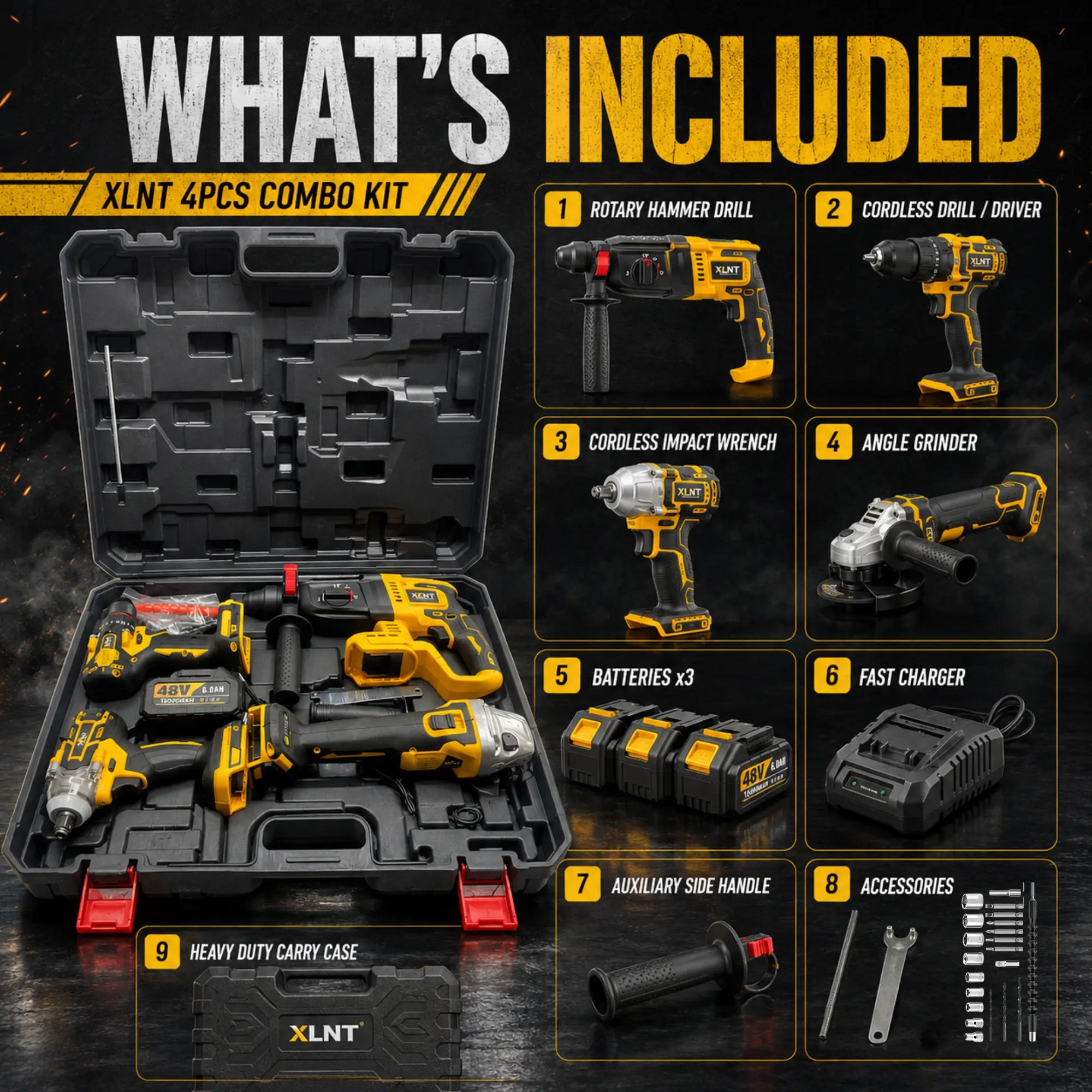 XLNT XT4COM289 brushless 4-piece tool kit with BMC case
