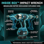 THOR 21V Brushless Cordless Impact Wrench THCIWK52 | 450Nm Torque, 4-in-1, 1/2" Drive, Dual 2Ah Battery, Socket Set, Drill Bits & BMC Case
