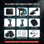 THOR THCOM184 48V Brushless Cordless 4-Piece Power Tool Combo Kit | Hammer Drill + Impact Wrench + Angle Grinder + Drill Driver | 3x 5.0Ah Batteries + Fast Charger + Accessories + BMC Case THOR