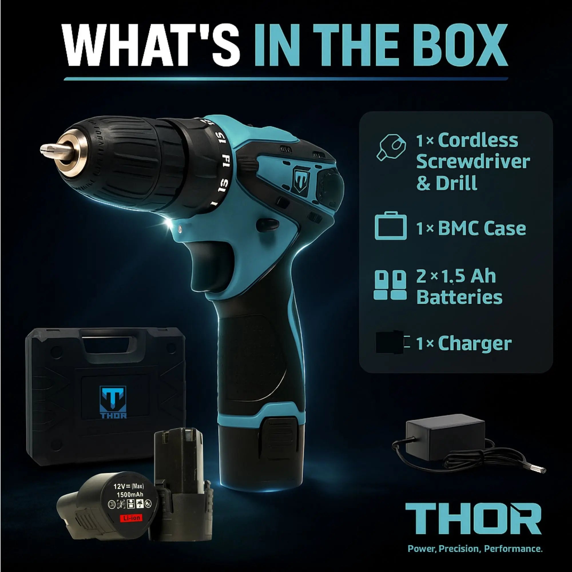 THOR 12V Cordless Drill Driver Kit - THCD 12 THOR