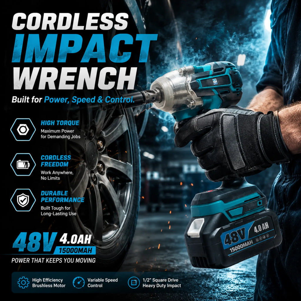 THOR 48V Cordless Impact Wrench & Angle Grinder Combo Kit with Brushless Motor, 2 Batteries, Fast Charger, Carry Case, TH2COM71 THOR