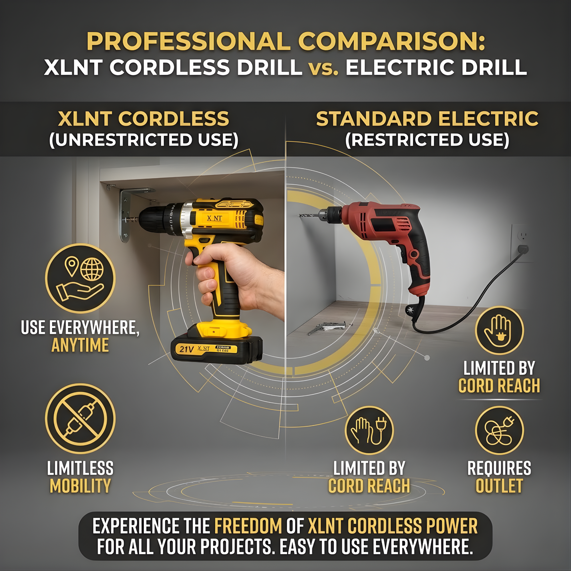 XLNT 21V Cordless Impact Drill Set | Brushless Motor | 220NM | 25+1 Torque | 2 Batteries 4000mAh- XTCIDK97