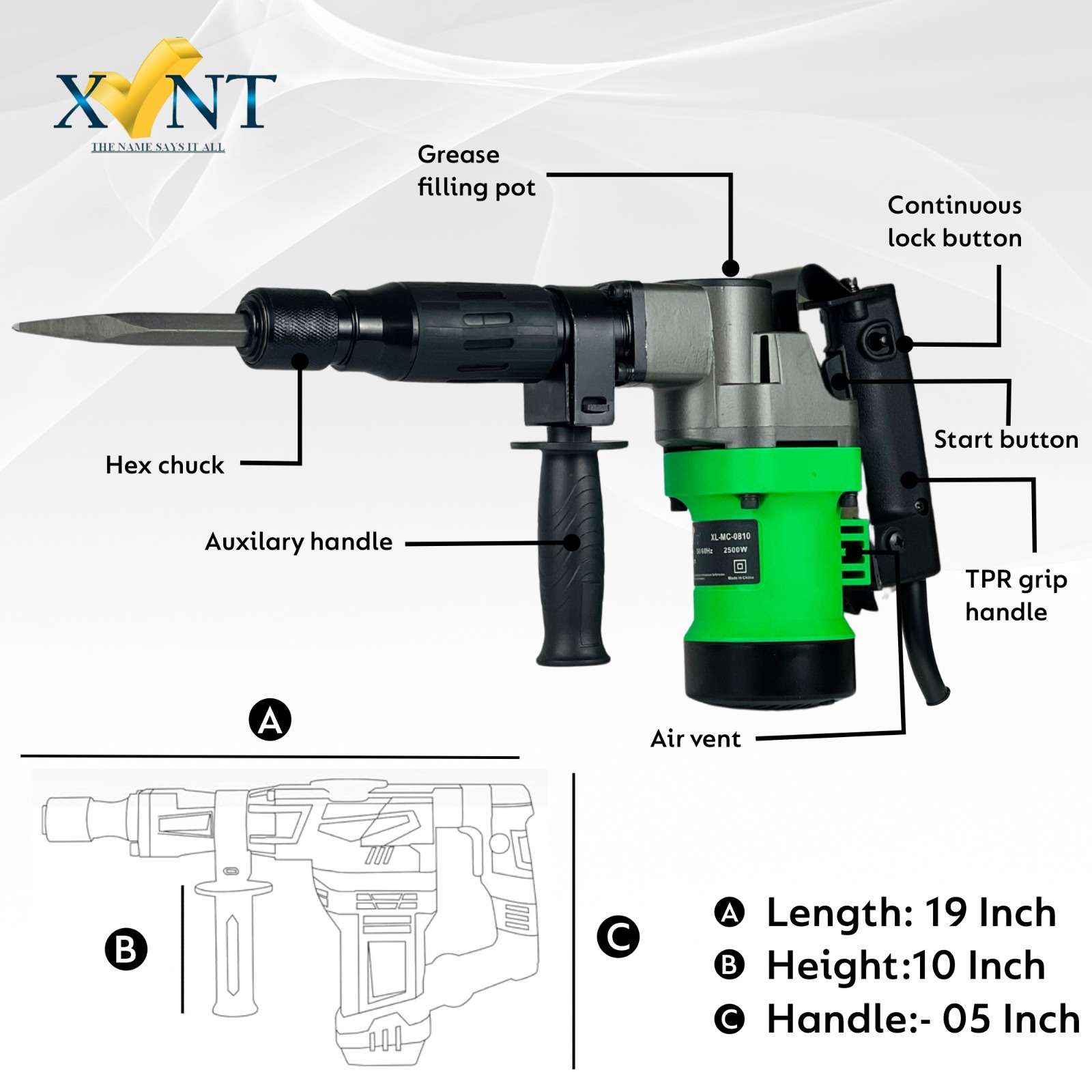 XLNT 5KG Electric Demolition Hammer XT 0810 - Compact Breaker for Controlled Demolition