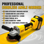 XLNT 48V Cordless Angle Grinder 125mm with 2 × 5Ah Batteries, Fast Charger & BMC Case for Metal Cutting, Grinding, Polishing and Fabrication – XTCAG129