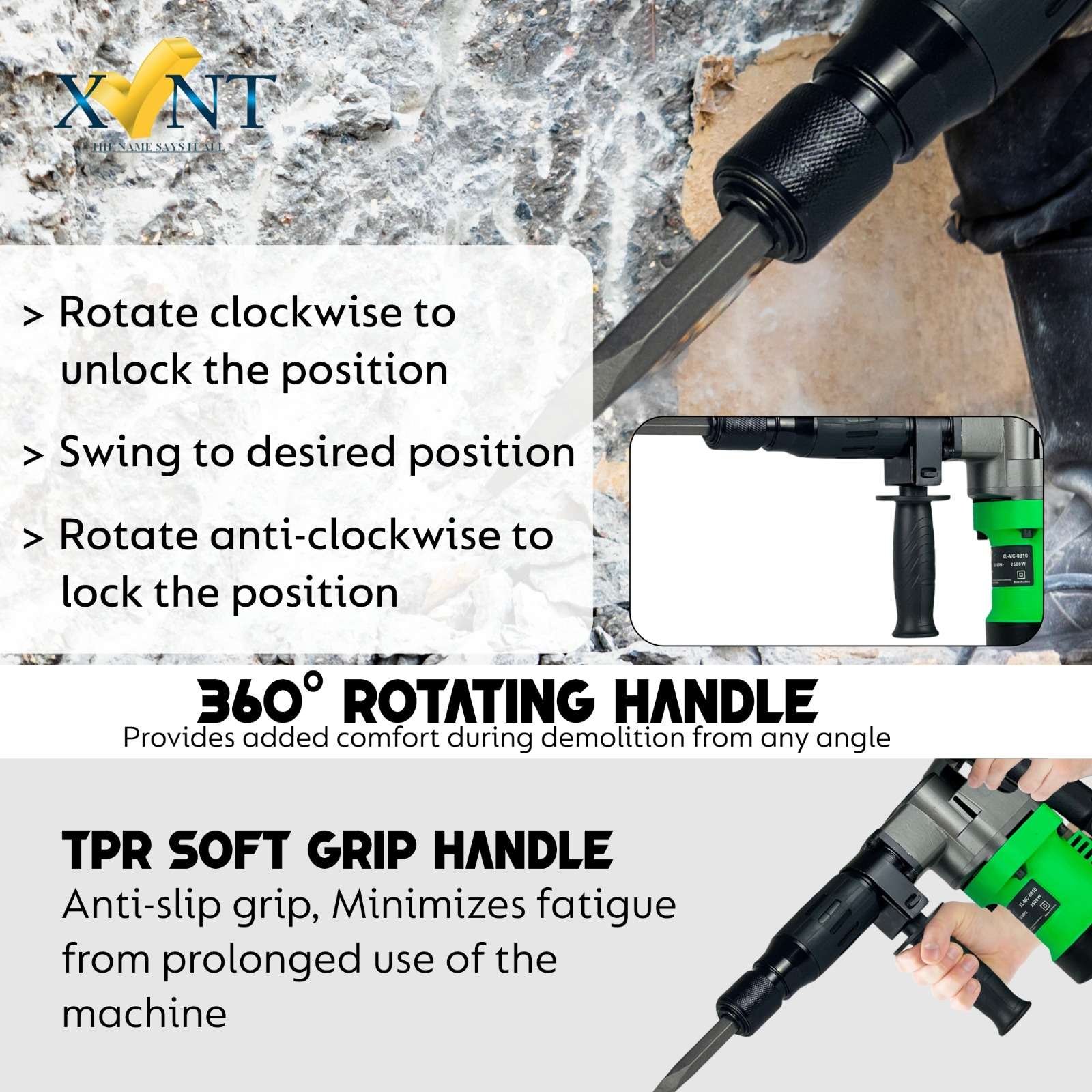 XLNT 5KG Electric Demolition Hammer XT 0810 - Compact Breaker for Controlled Demolition