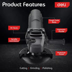 DELI 790W Angle Grinder EDE-JM125-2E - 125mm High-Speed Industrial Grinder DELI