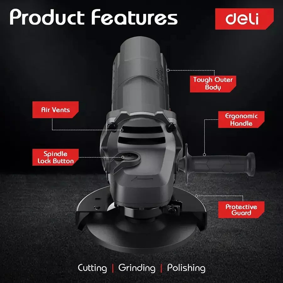 DELI 890W Angle Grinder DE-JM125-4E - 125mm High-Power Professional Grinder DELI