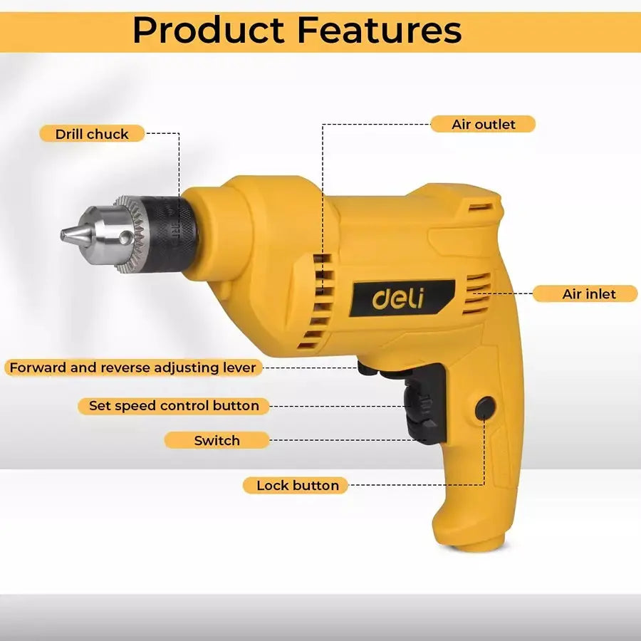 DELI 500W Electric Drill DL-DZ10-E3 - Precision Power Drill with Variable Speed DELI