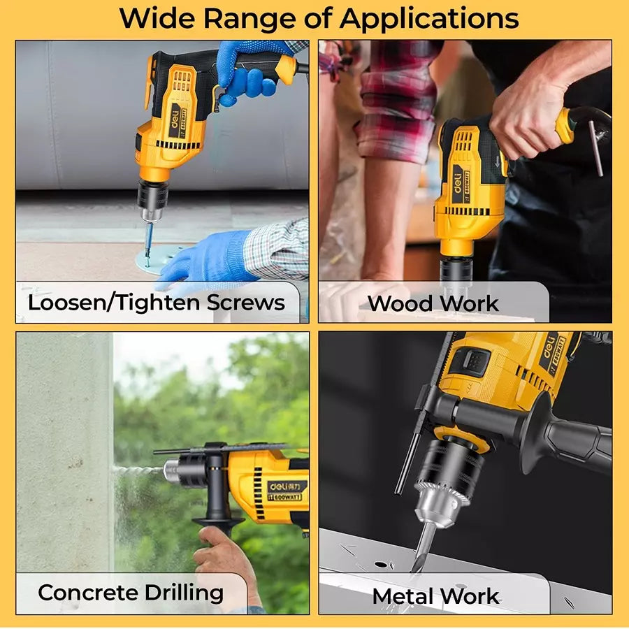 DELI 1050W Electric Impact Drill EDL-CZ13-E3 - High-Power Hammer Drill for Heavy Duty Work