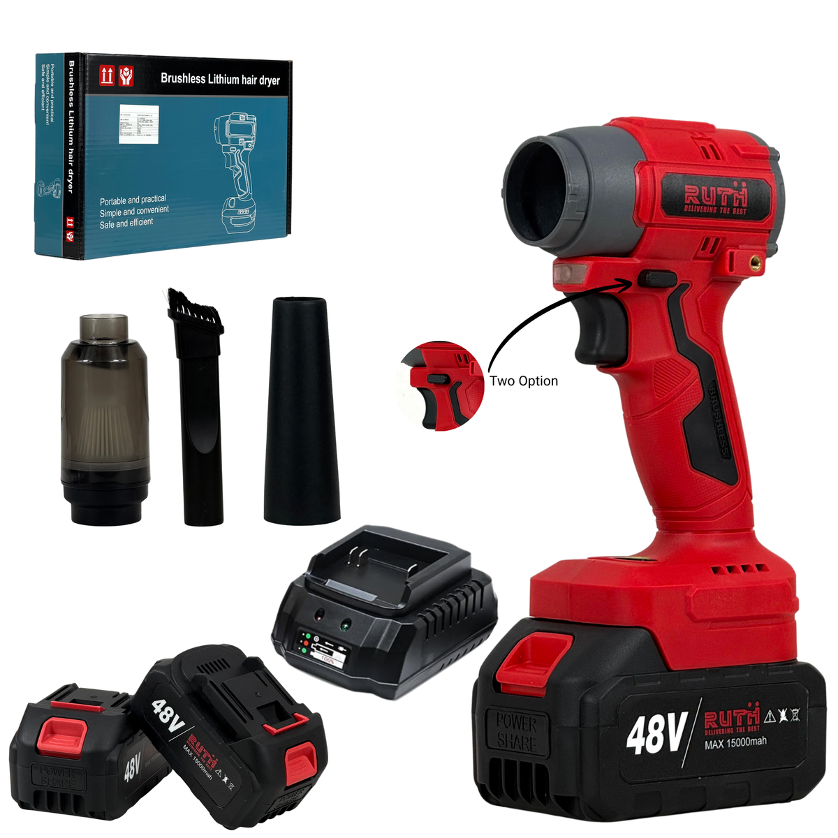 RUTH RTCB32 Cordless 320W Vacuum and Blower 2-in-1 Cleaning Tool