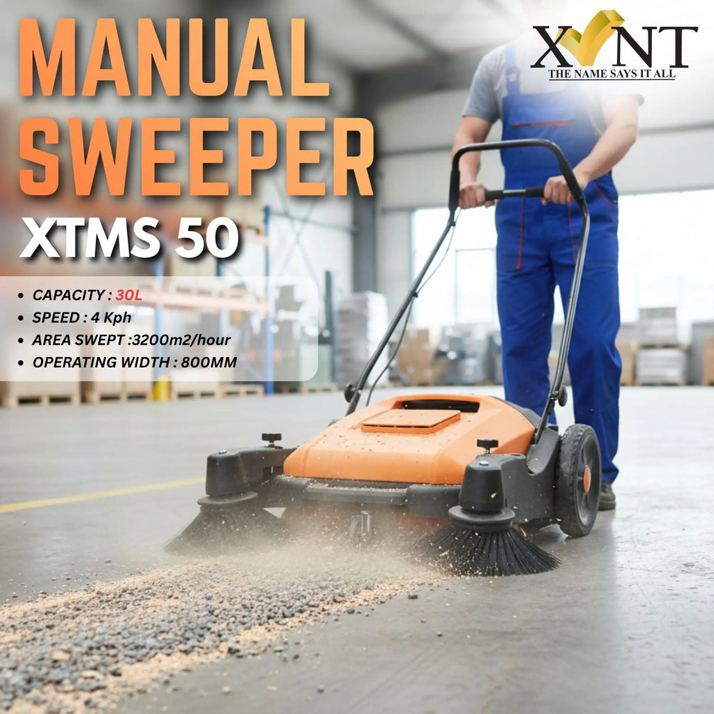 XLNT 30L Manual Sweeper XTMS 50 - High-Capacity Floor Sweeper for Industrial Cleaning XLNT