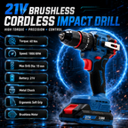 Cordless impact drill with 2 batteries charger and carrying case
