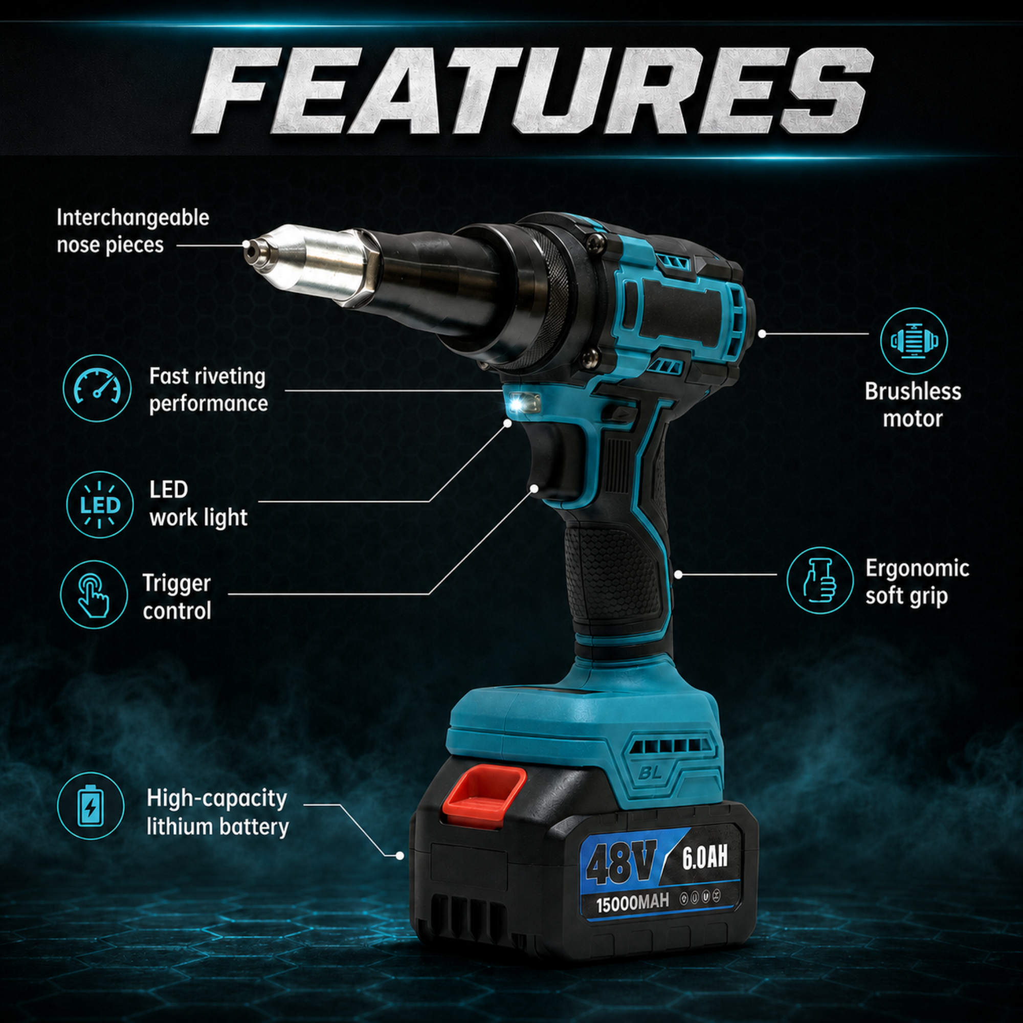 THOR THCPR61 brushless rivet gun with battery