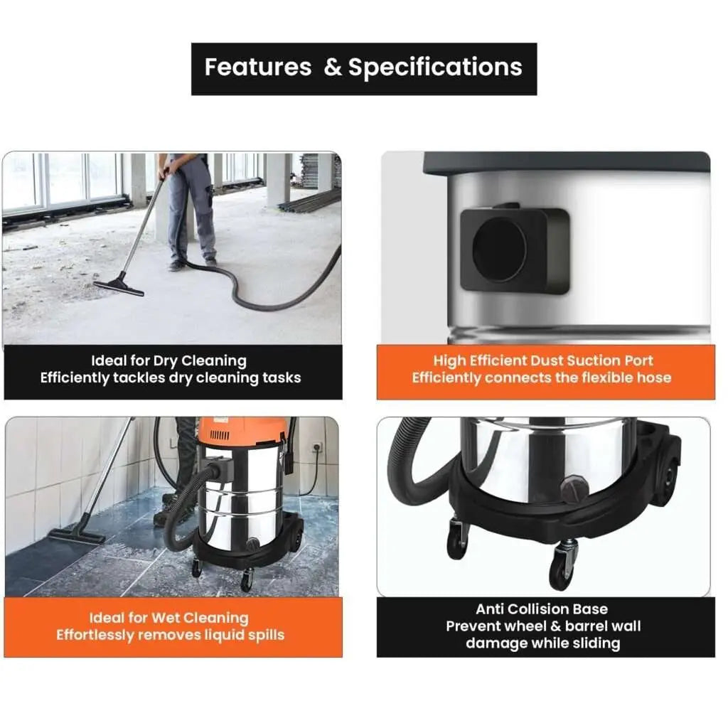 XLNT 80L Wet & Dry Industrial Vacuum Cleaner Dual Motor 2400W – Heavy Duty Commercial Cleaner XTVC 47 2M XLNT