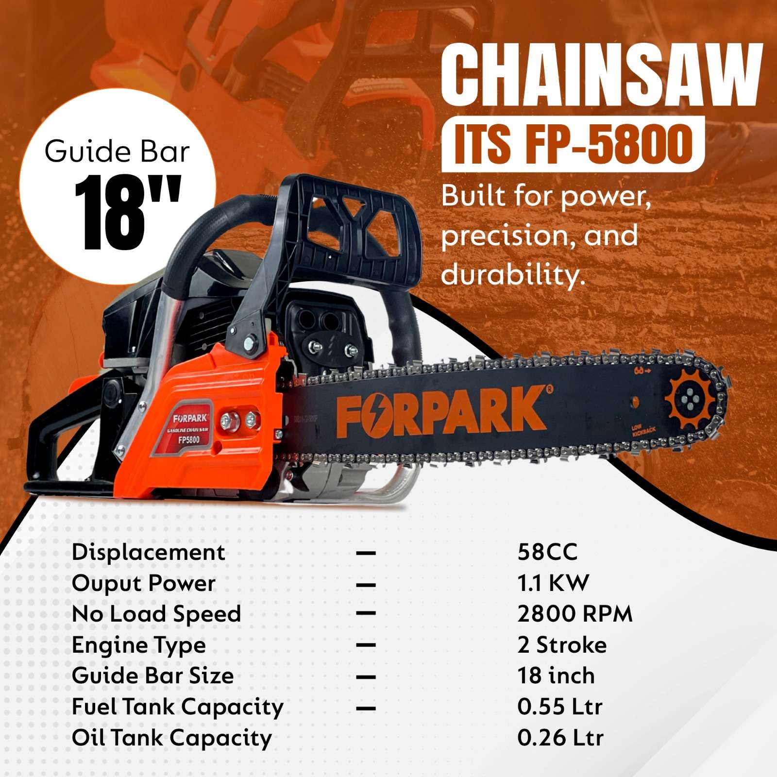 FORPARK 58CC Gasoline Chainsaw – FP 5800