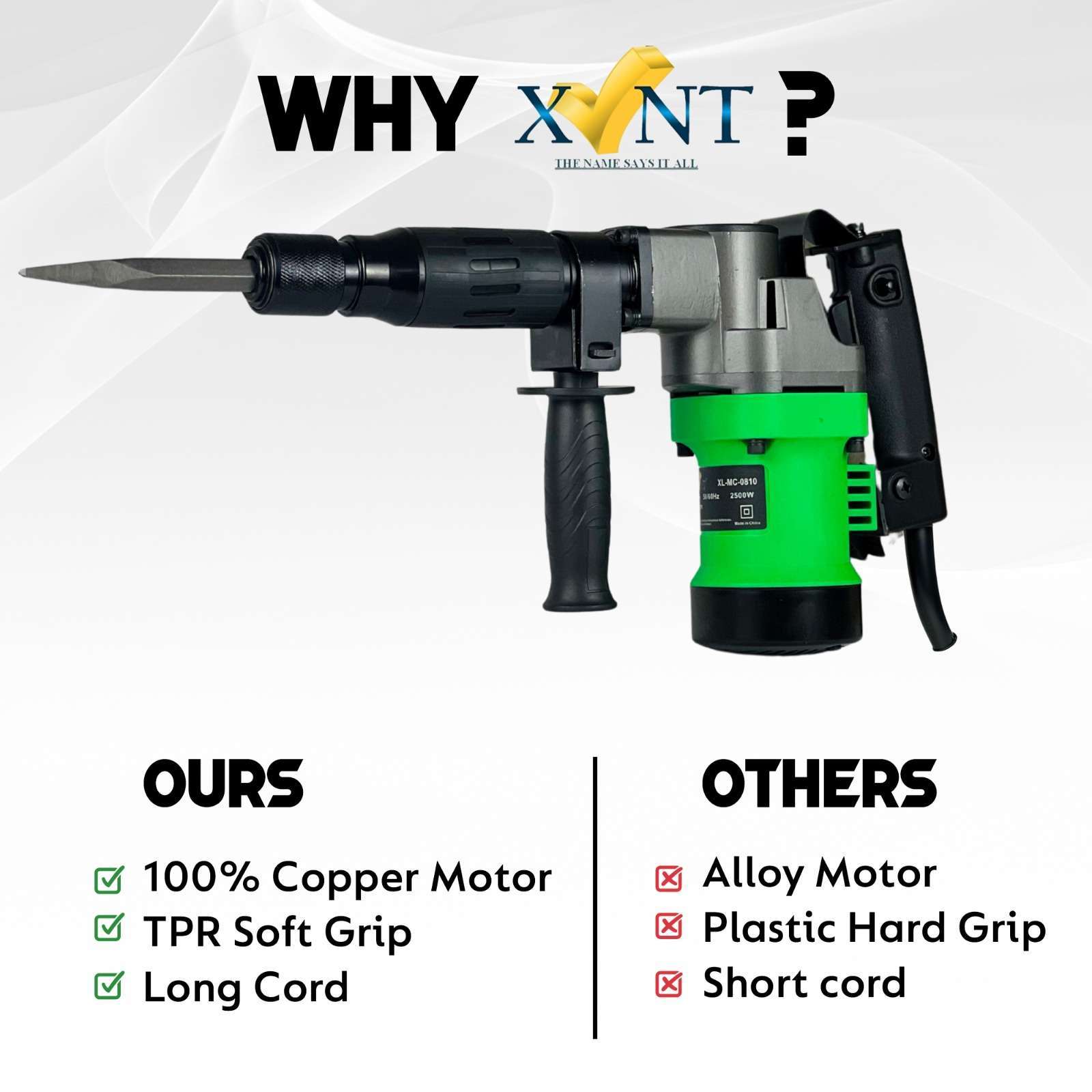 XLNT 5KG Electric Demolition Hammer XT 0810 - Compact Breaker for Controlled Demolition