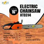 Wood cutting electric chainsaw close-up