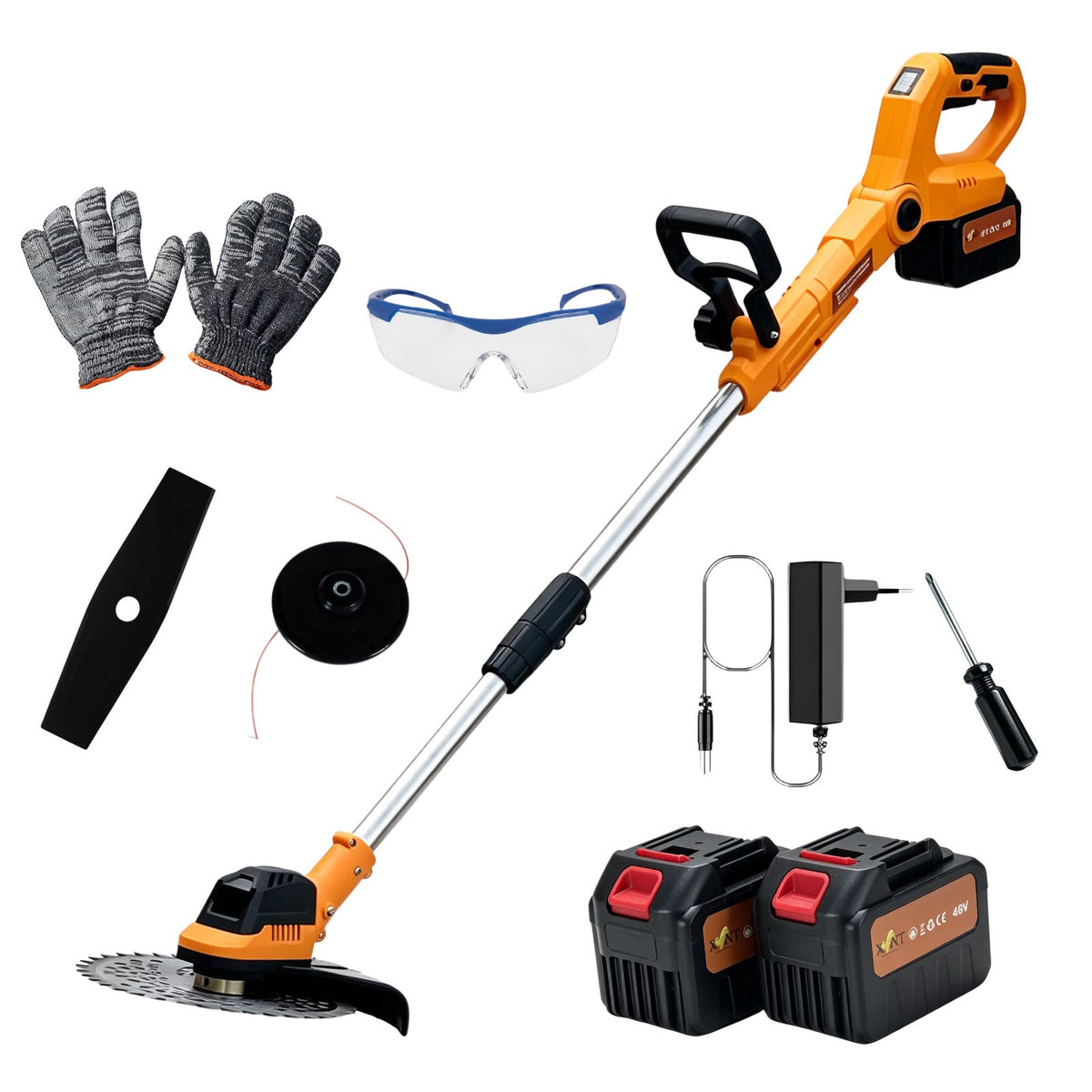 XLNT 48V cordless brush cutter XTCBC317 with 2 batteries

