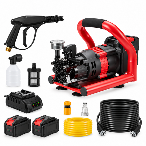 RTCHPWI15 21V cordless pressure washer 90 Bar 8 L/min with two batteries and foam bottle