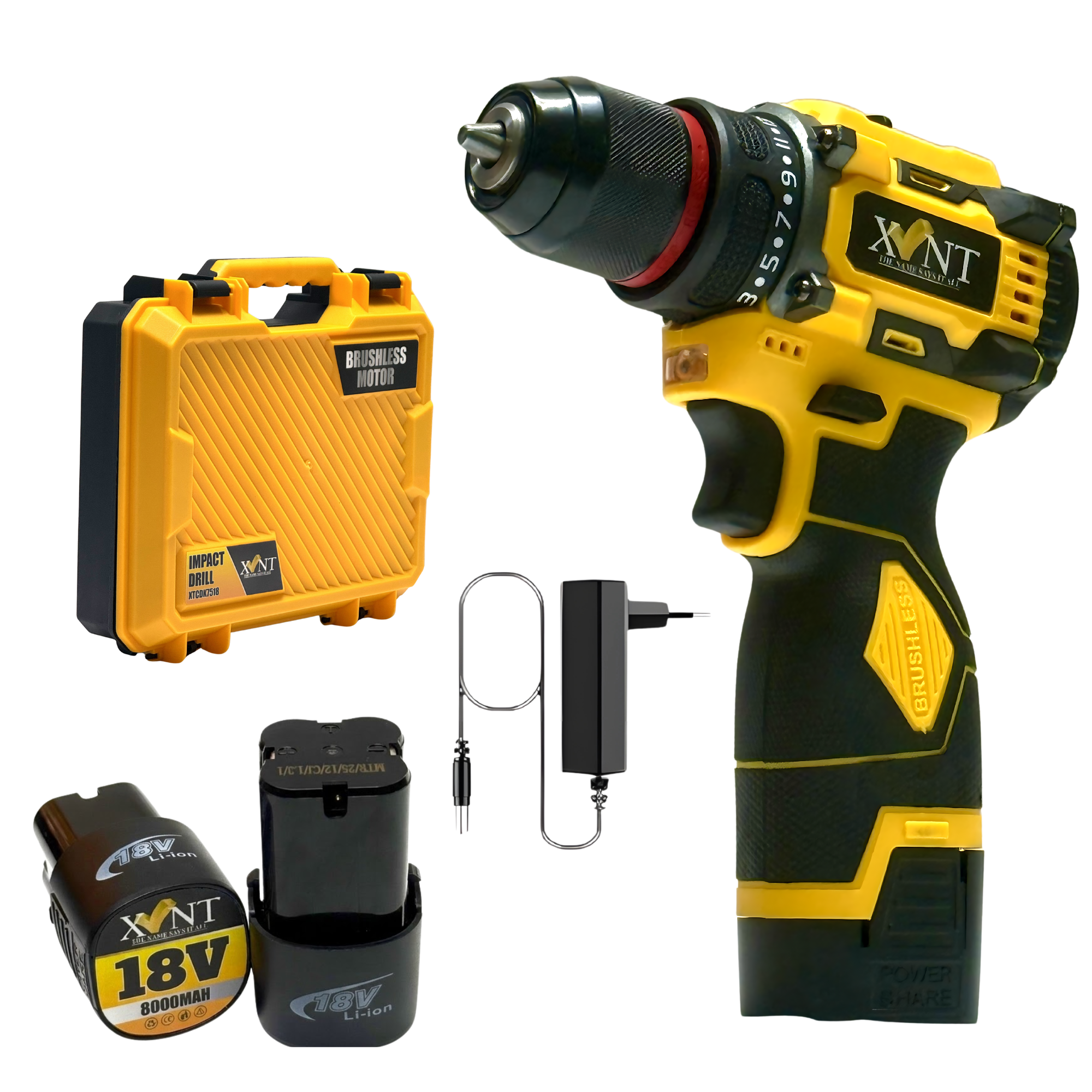 XLNT 18V Brushless Cordless Drill Machine XTCD7418 – High Torque Lithium-Ion Power Drill , Metal & Masonry