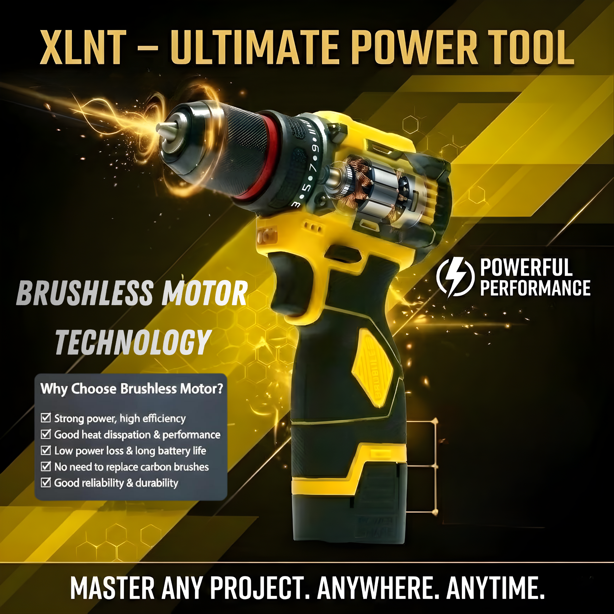 XLNT 18V Brushless Cordless Drill Machine XTCDK7518 – High Torque Lithium-Ion Power Drill Driver Kit for Wood, Metal & Masonry