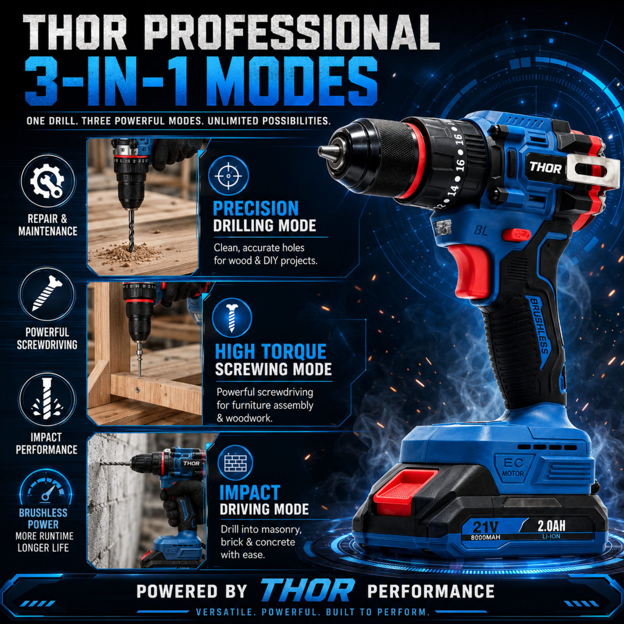 Cordless impact drill for furniture assembly and repair work
