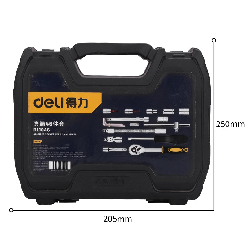 DELI 1/4 Inch Socket Set 45 Pcs - Professional CRV Socket Set for Precision Fastening