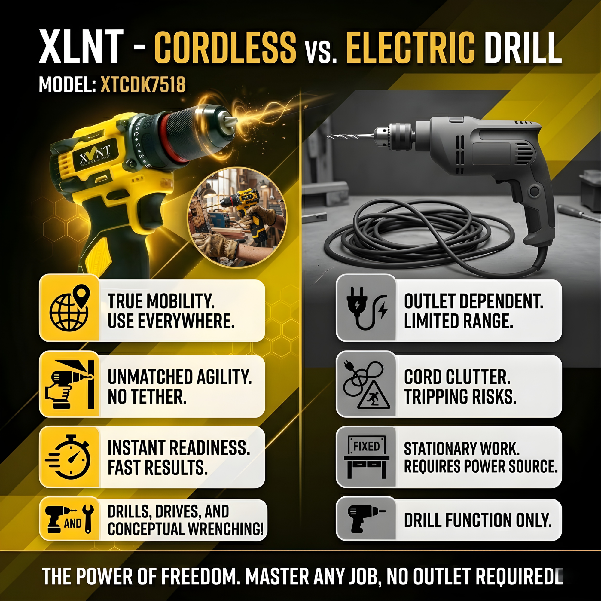 XLNT 18V Brushless Cordless Drill Machine XTCD7418 – High Torque Lithium-Ion Power Drill , Metal & Masonry