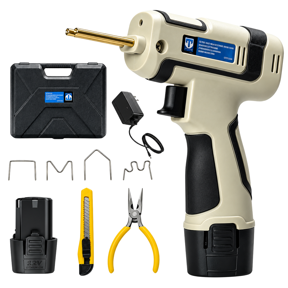 THOR THCPWG89 cordless plastic welding gun with 12V lithium battery, charger, hot staples and repair accessories
