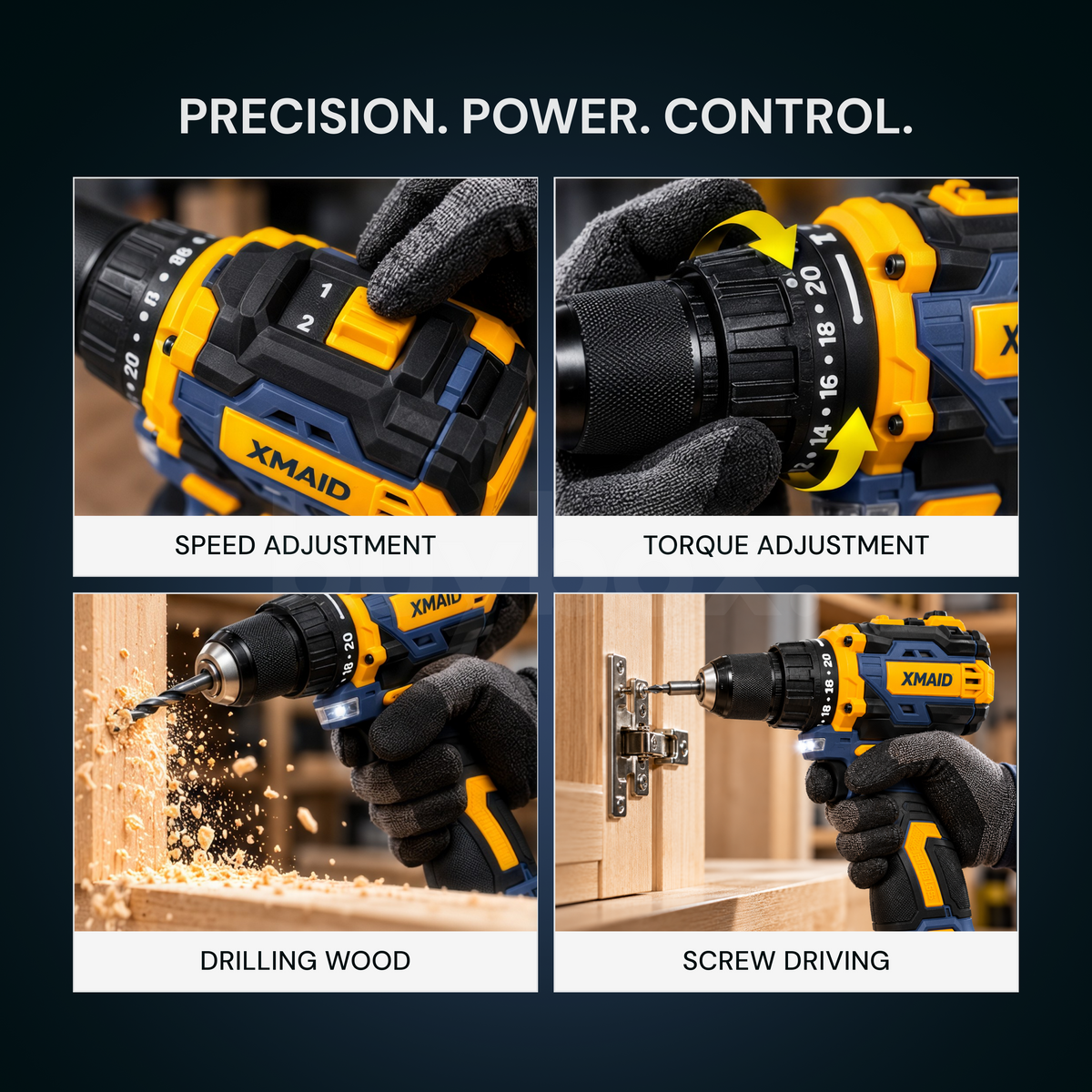 XMAID 18V cordless drill with two 1.5Ah lithium ion batteries
