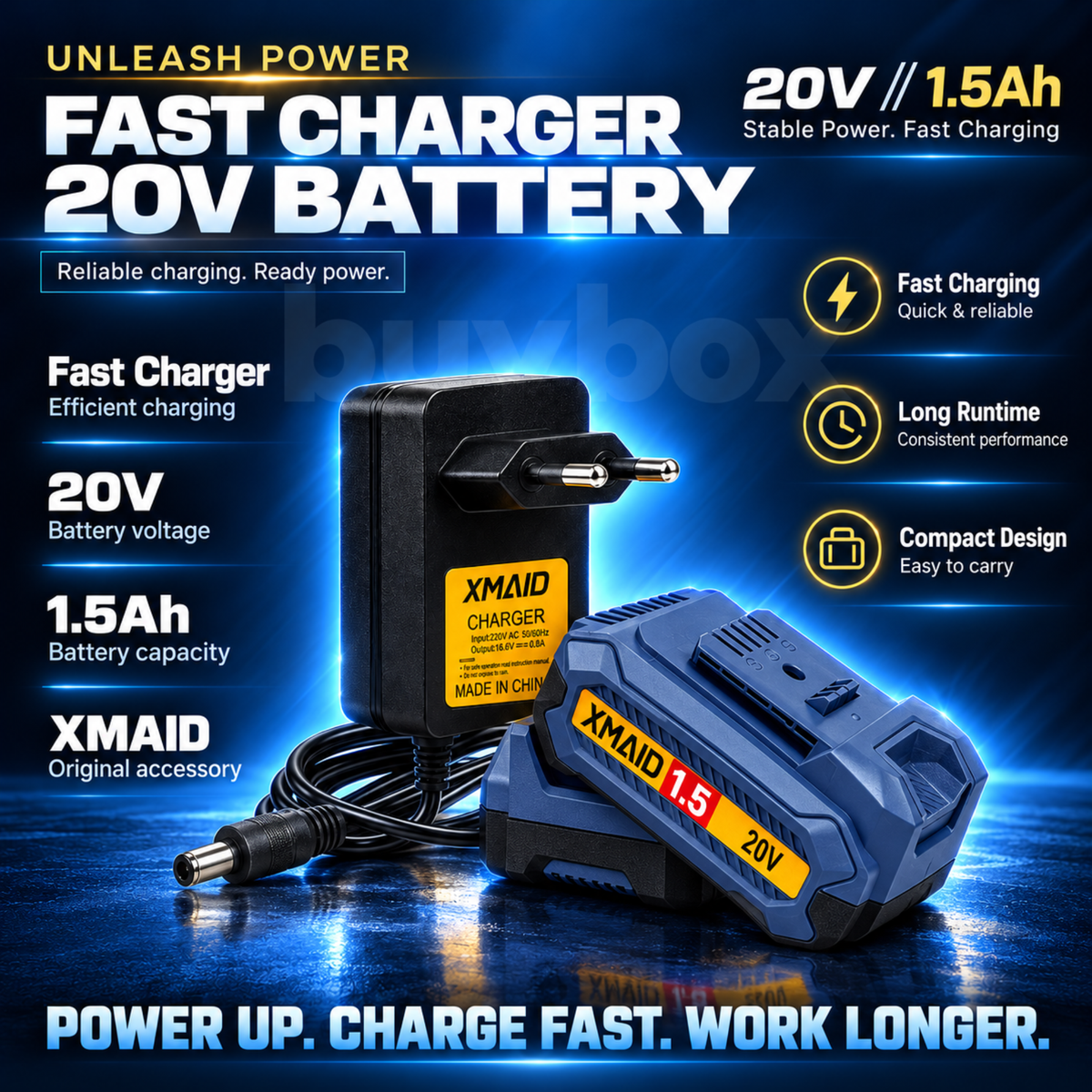 XMAID 20V 1.5Ah rechargeable lithium batteries and charger for cordless drill kit