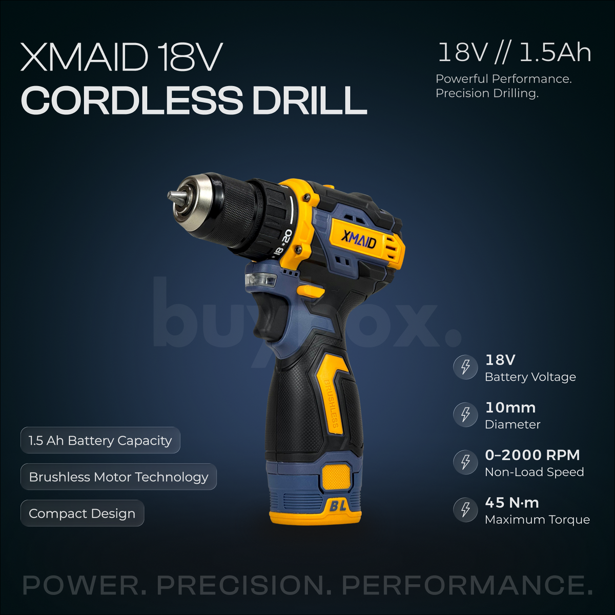 XMAID XTXMCD333 cordless drill with 10mm metal chuck
