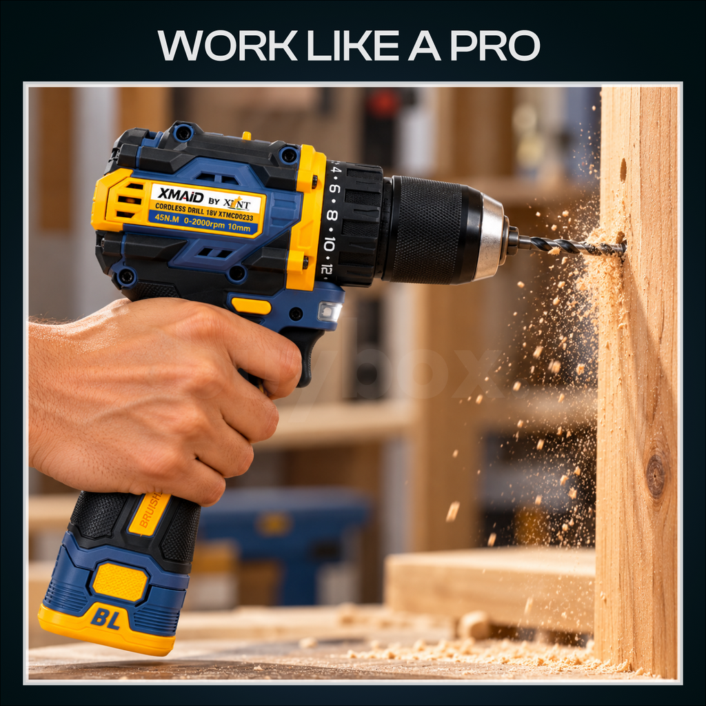 XMAID XTXMCD333 cordless drill with up to 2000 RPM speed