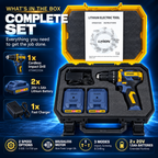 XMAID XTXMCD334 complete drill set with impact drill, two 20V 1.5Ah batteries, charger, case and user manual